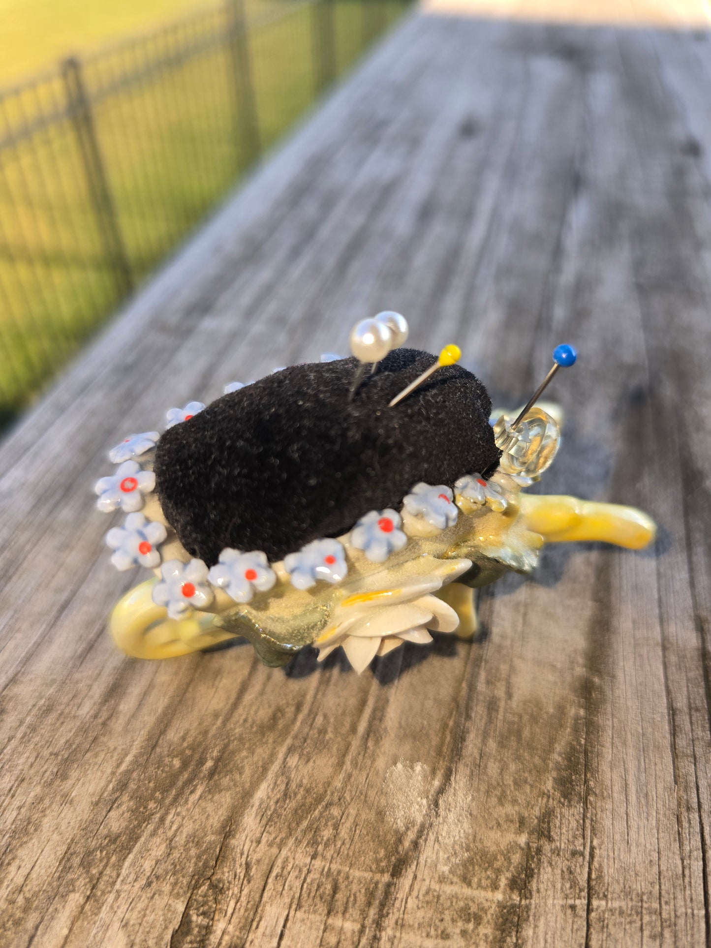 Vintage German Ceramic Wheelbarrow Pincushion