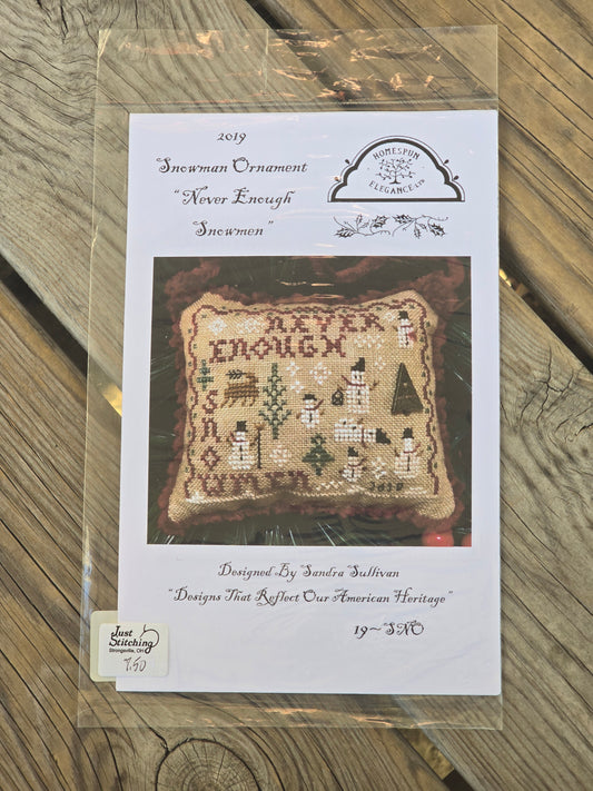 Homespun Elegance - 2019 Snowman Ornament - Never Enough Snowmen - Cross Stitch Pattern