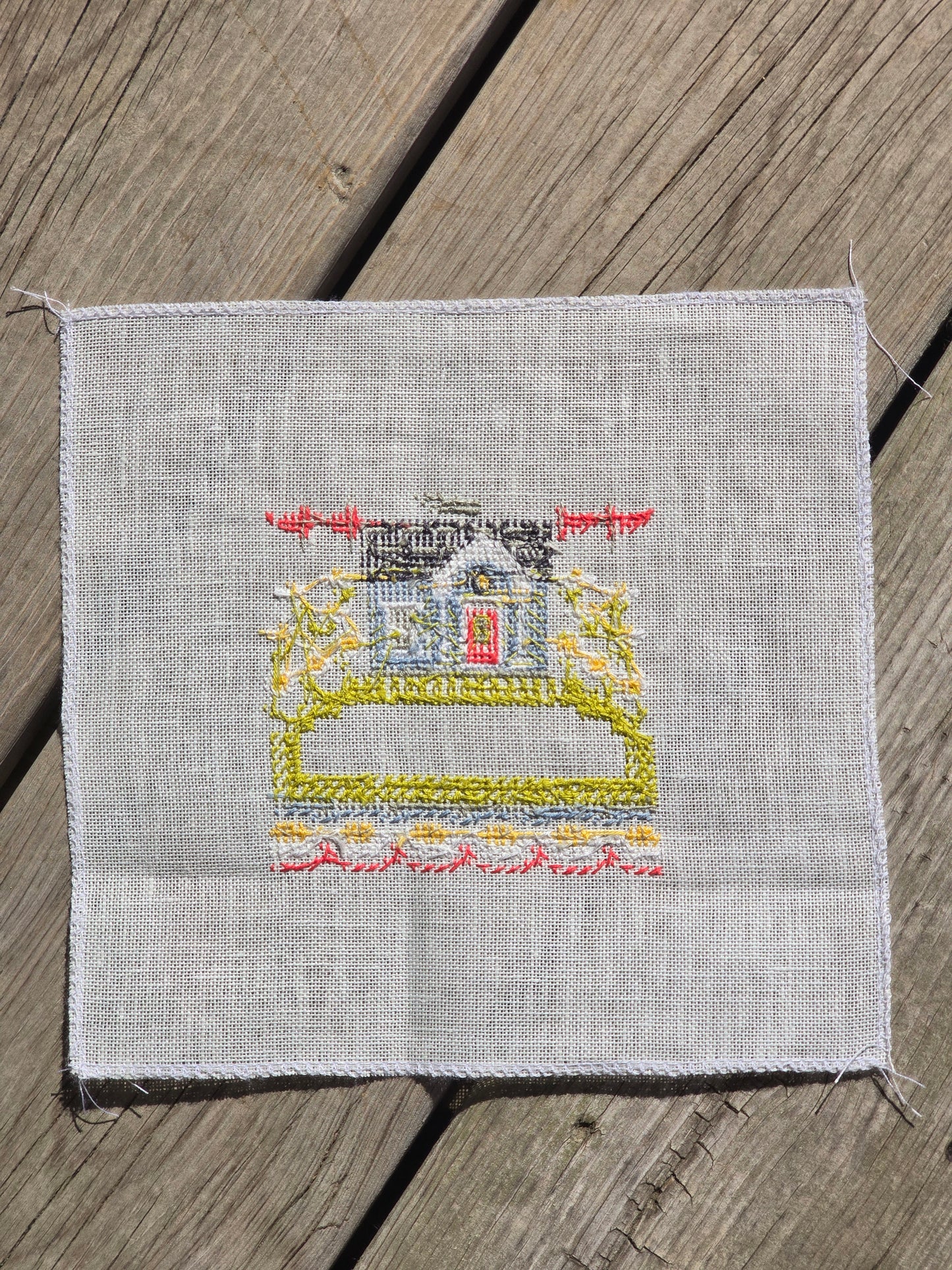 Hands on Design - The Summer Night - House on a Hill Pincushion - Completed Cross Stitch