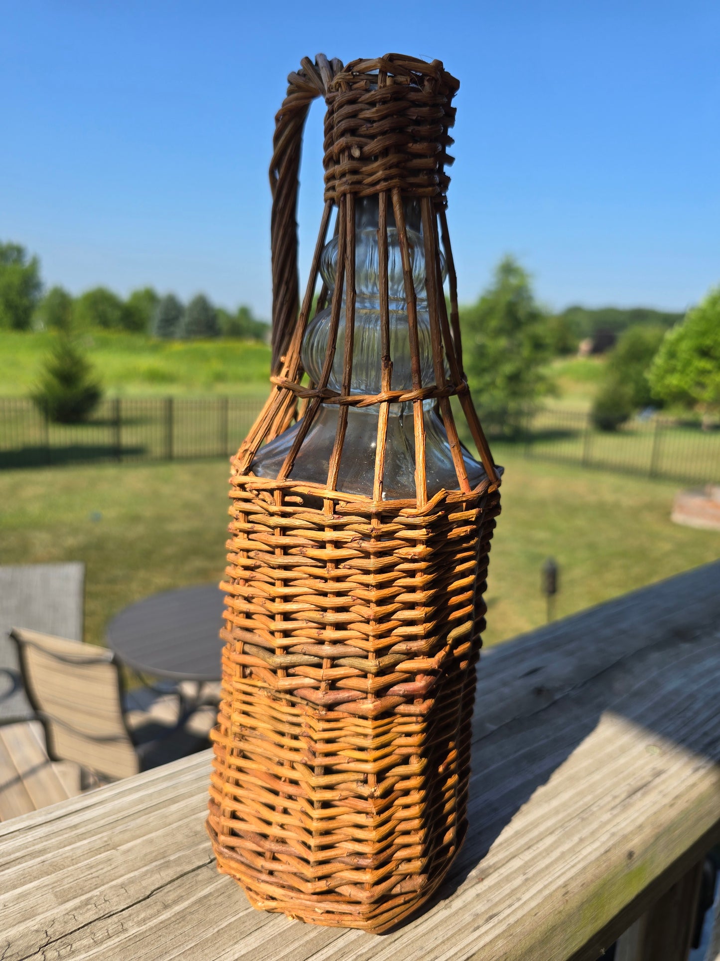 Vintage Wicker Wrapped Square Wine or Whiskey Bottle
