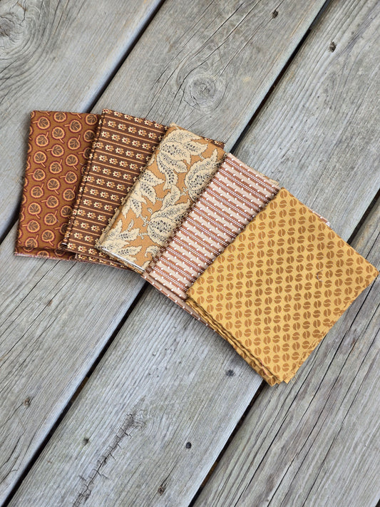 Five Piece Camel/Brown Fat Quarter Bundle  - Quilting Fabric - Fat Quarter Bundle