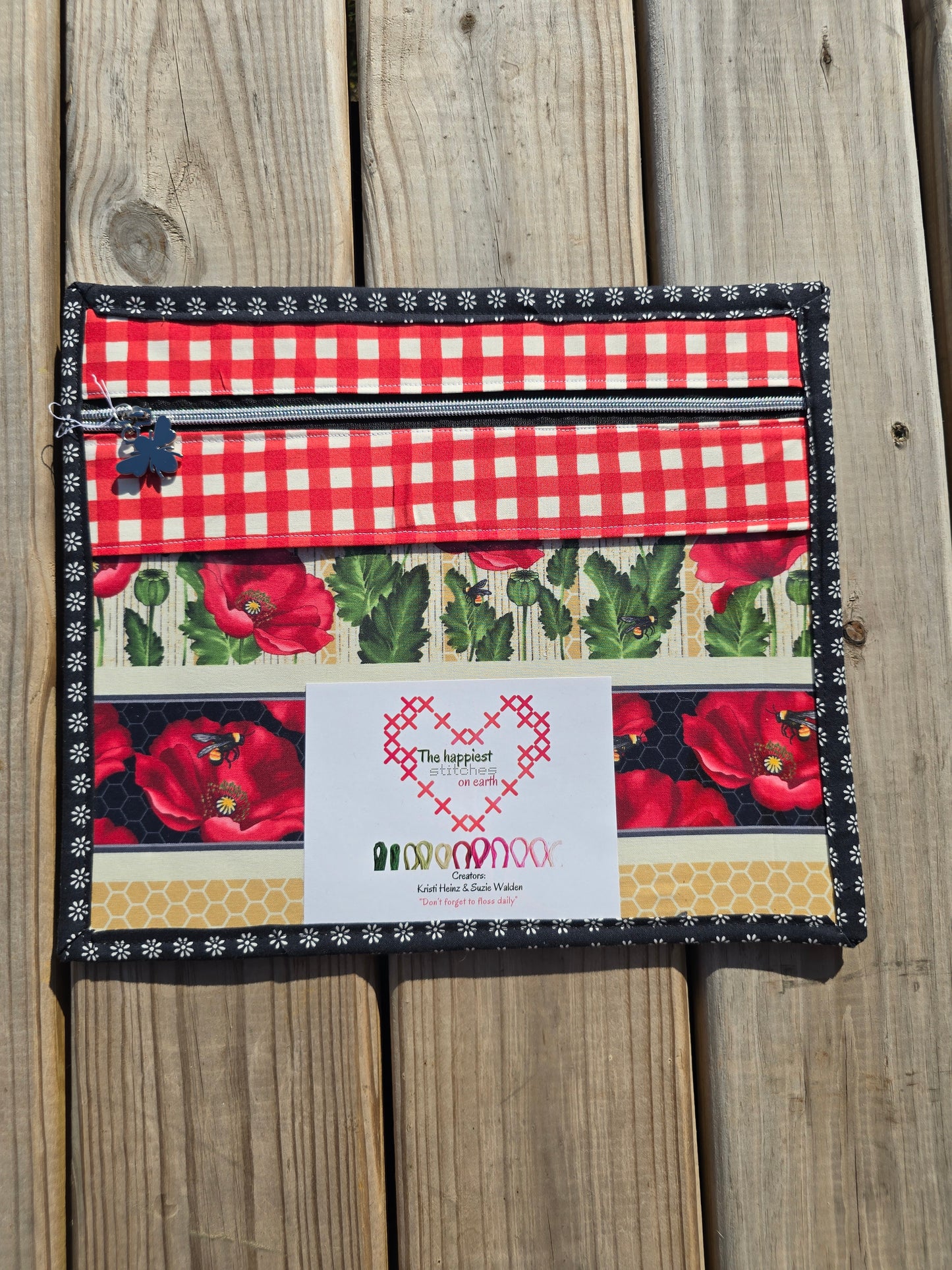 K Heinz Designz - Vinyl Project Bag - Red Check and Floral