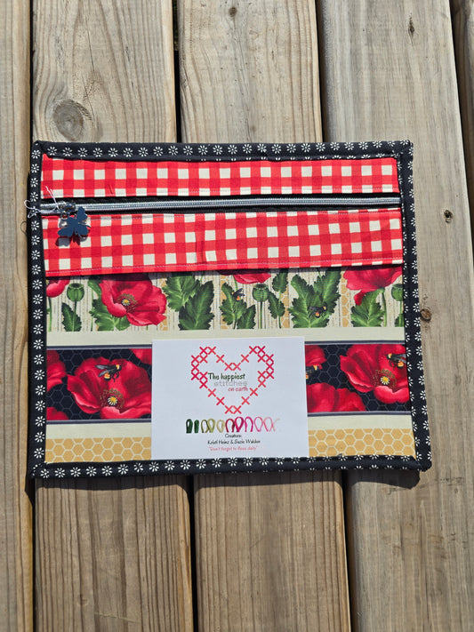 K Heinz Designz - Vinyl Project Bag - Red Check and Floral