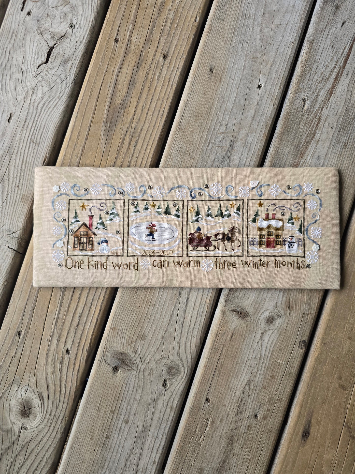 Bent Creek - Walking in a Winter Snapperland - Completed Cross Stitch