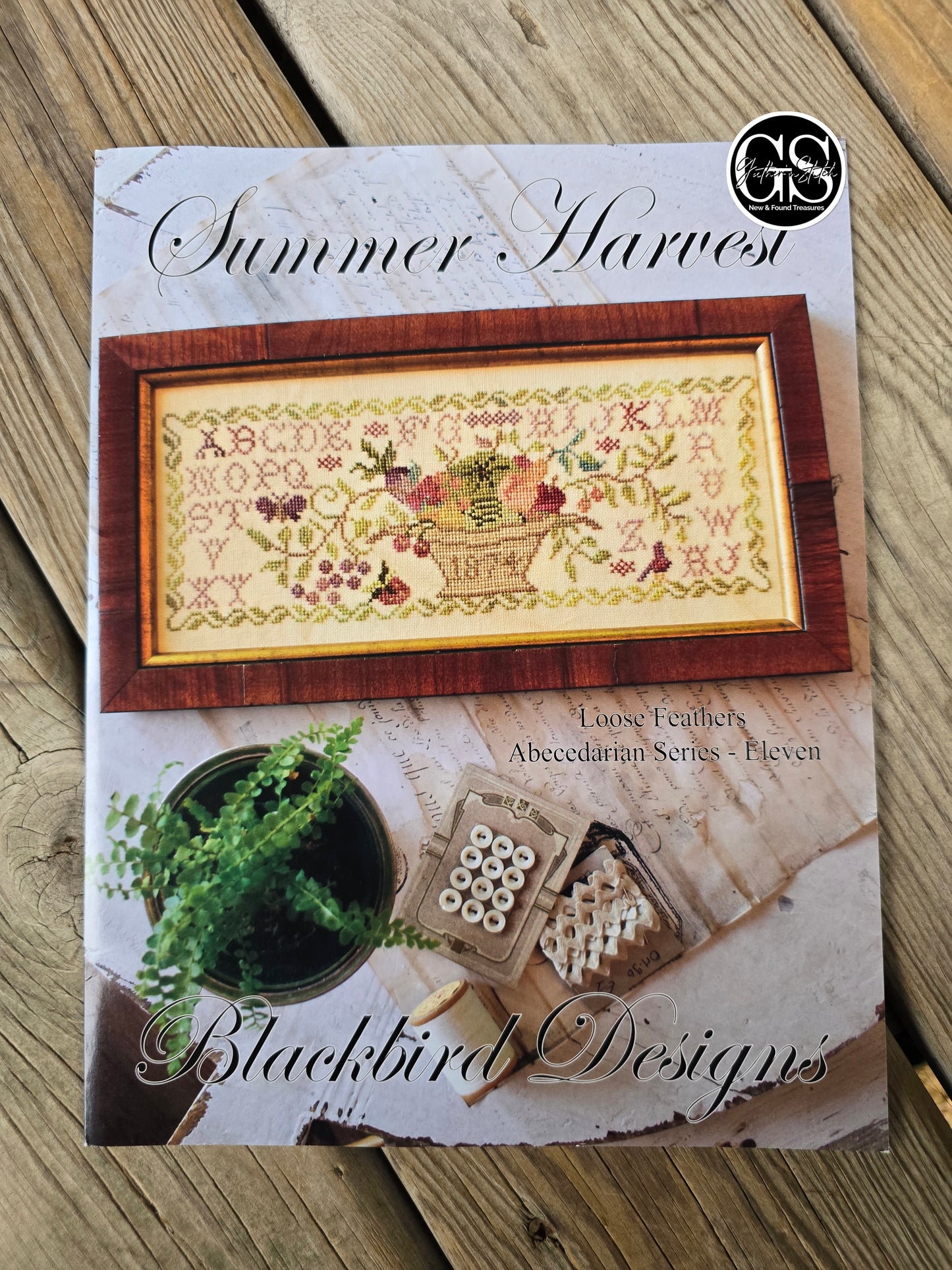 Blackbird Designs  - Summer Harvest - Loose Feathers Abecedarian Series - Eleven - Cross Stitch Pattern