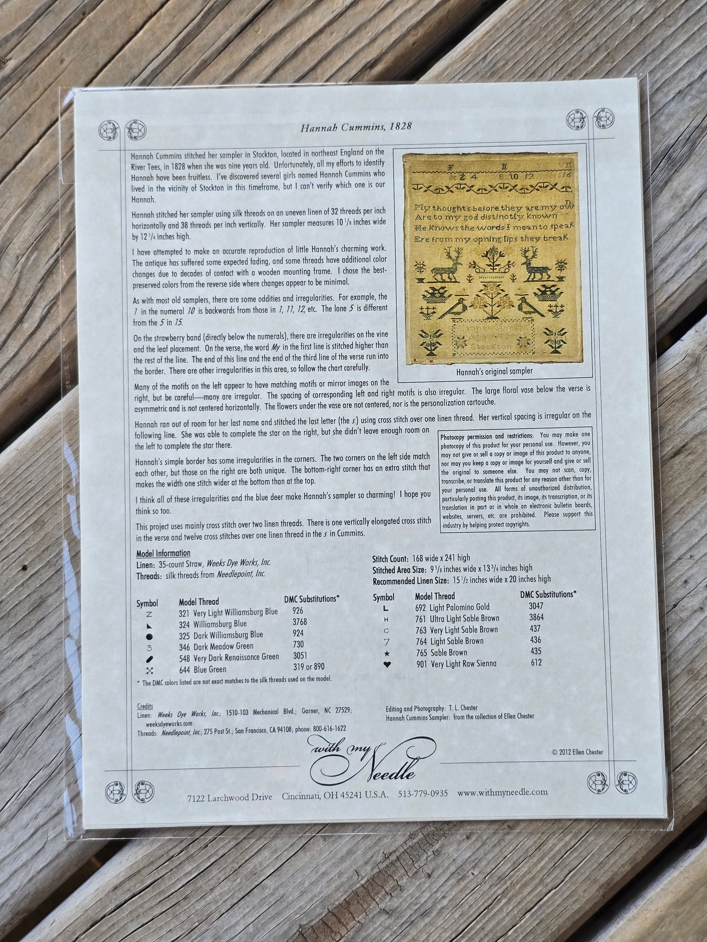 With My Needle - Hannah Cummins, 1828 - Cross Stitch Pattern