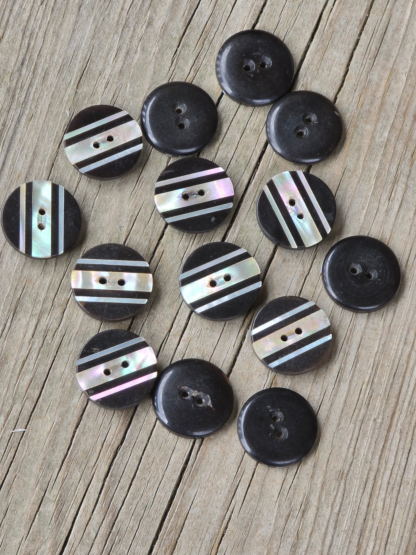 Black Shell Inlay - Vintage Buttons - Set of 14