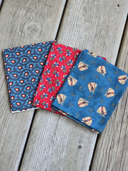 Reproduction Fabric - Three Piece Red/Blue Fat Quarter Bundle - Quilting Fabric - Fat Quarter Bundle