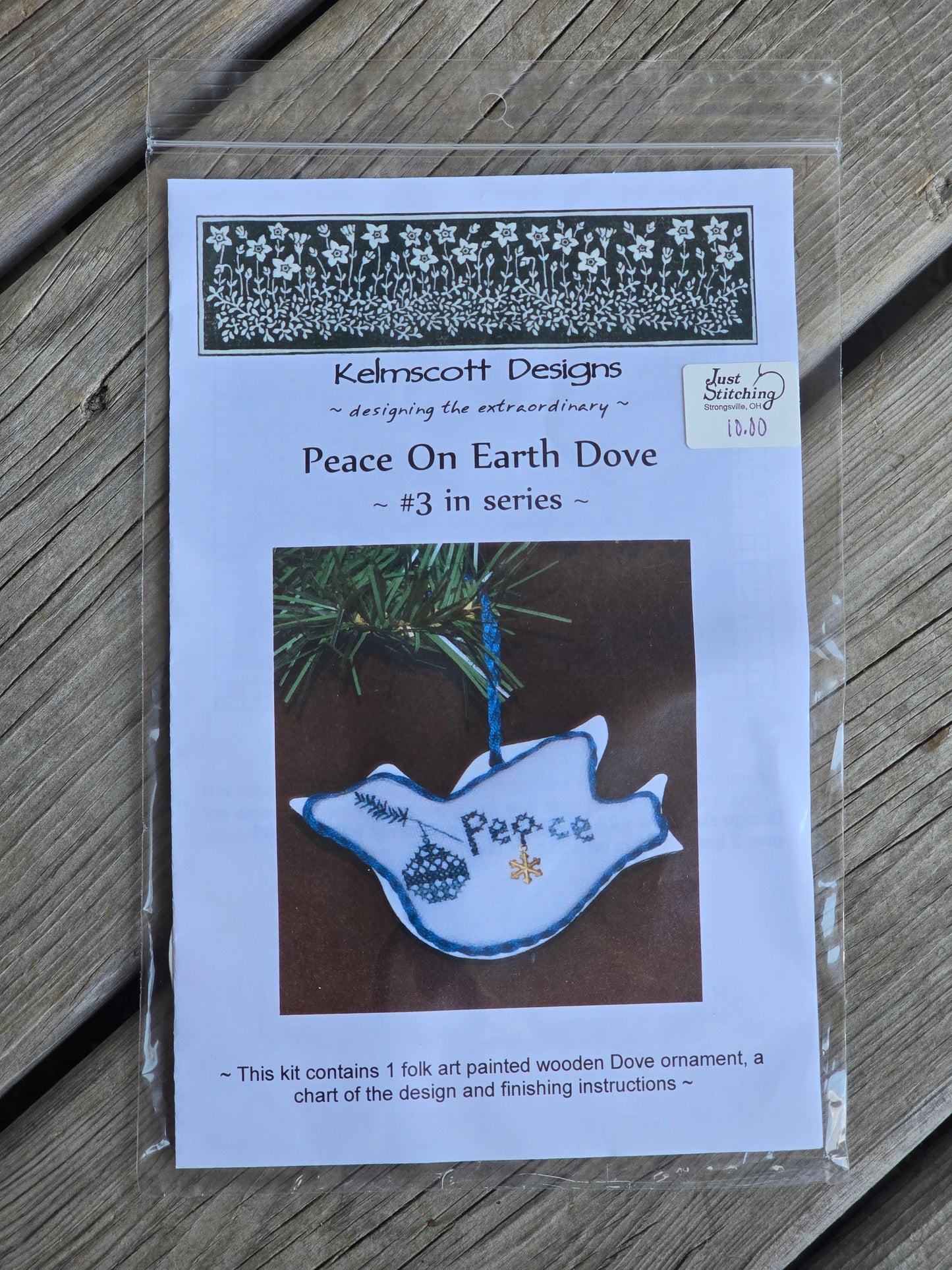 Kelmscott Designs - Peace On Earth Dove - Folk Art Christmas Ornament - #3 in Series - Cross Stitch Pattern