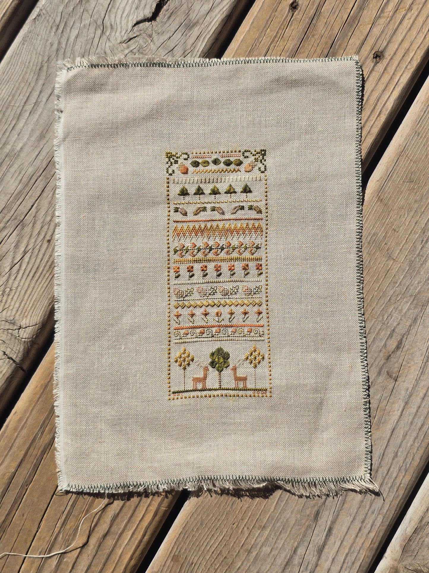 Deer and Flower Sampler - Completed Cross Stitch