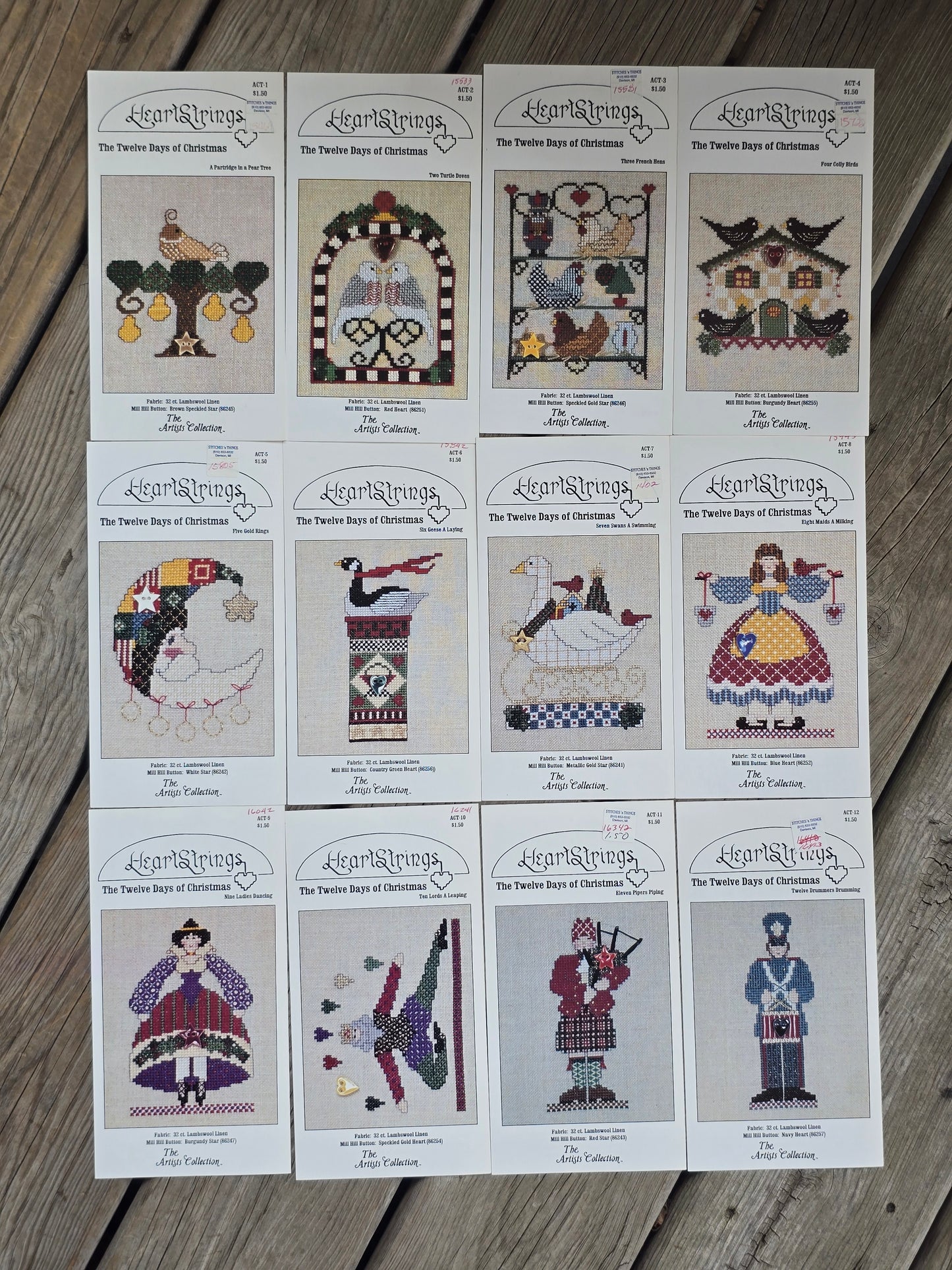 Heartstrings - The Twelve Days of Christmas - Set of Twelve - Cross Stitch Pattern