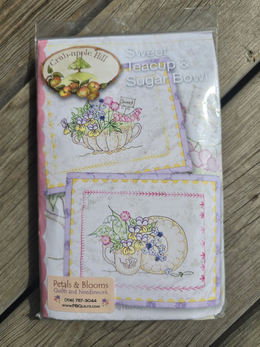 Crab Apple Hill - Sweet Teacup & Sugar Bowl - Embroidery Kit