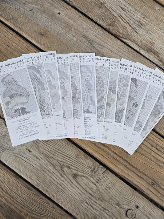 Curtis Boehringer - Monthly Santa Claus - Cross Stitch Pattern (Set of 12)