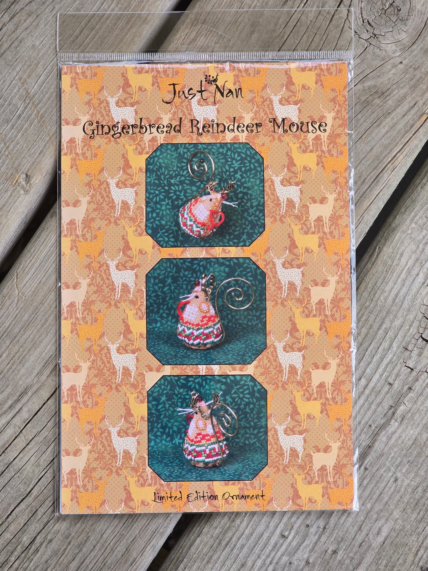 Just Nan - Gingerbread Reindeer Mouse - Limited Edition Ornament - Cross Stitch Kit