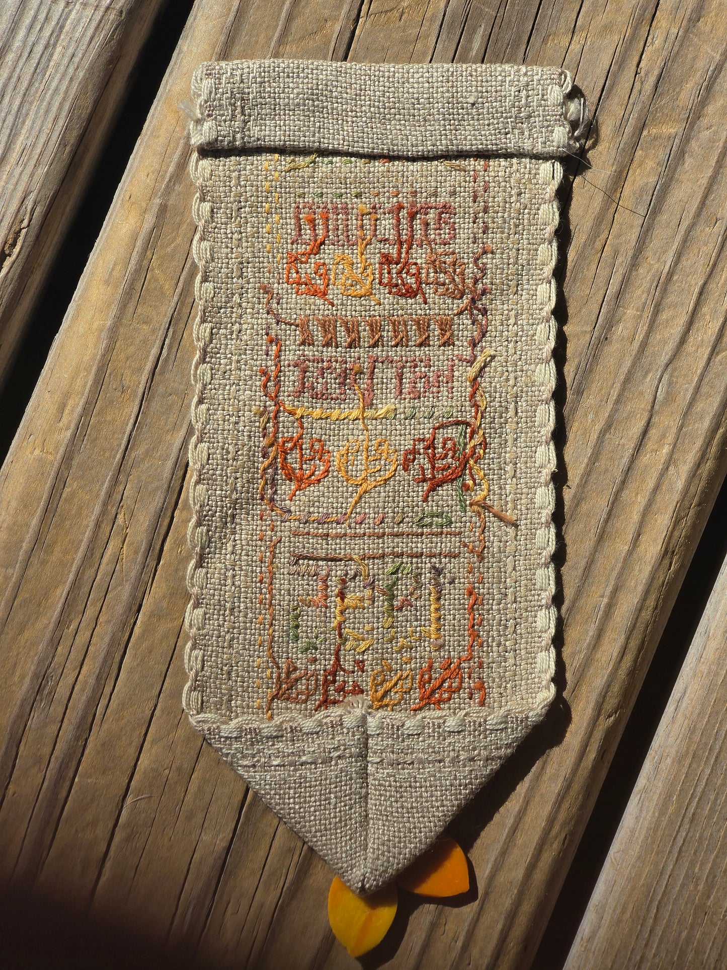 Autumn Harvest Mini Bell Pull Sampler - Completed Cross Stitch