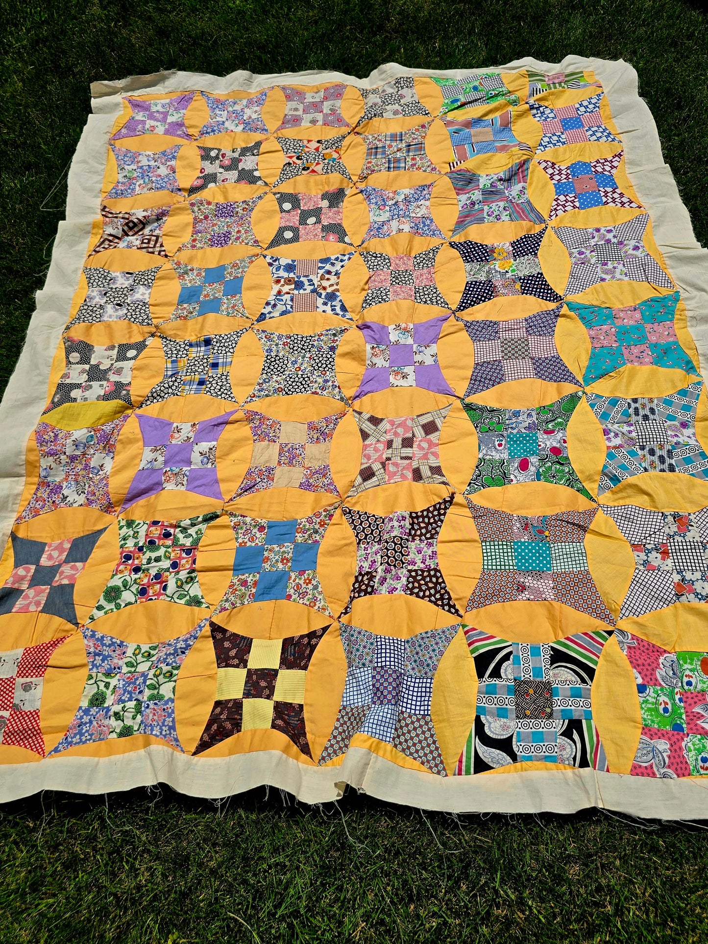 Vintage Glorified Nine Patch Quilt Top - 72" x 88"