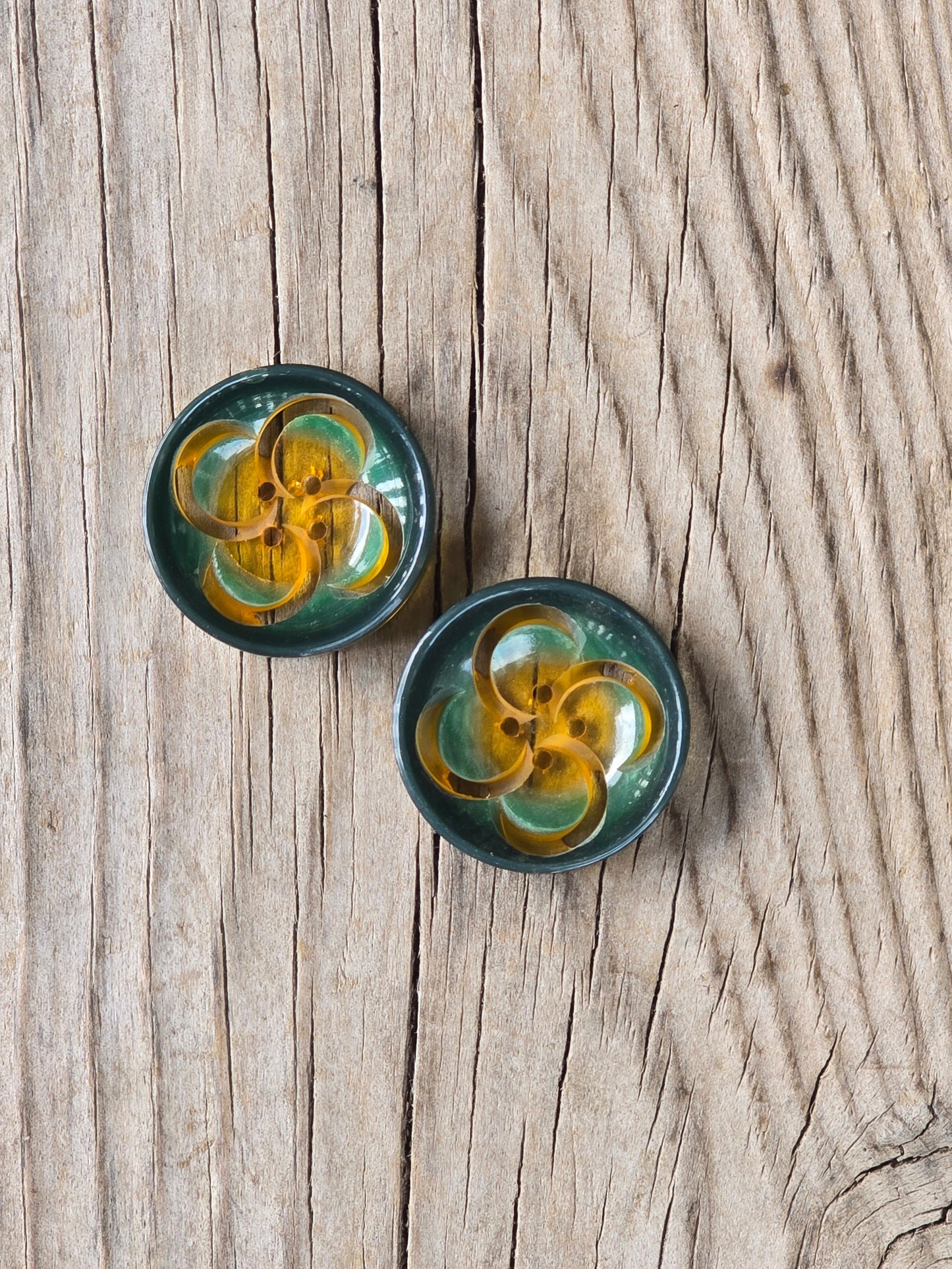 Vintage Round Plastic Green and Yellow Buttons