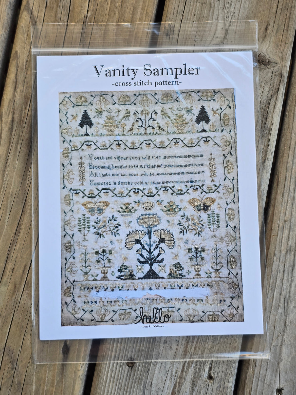 Hello From Liz Matthews - Vanity Sampler - Cross Stitch Pattern