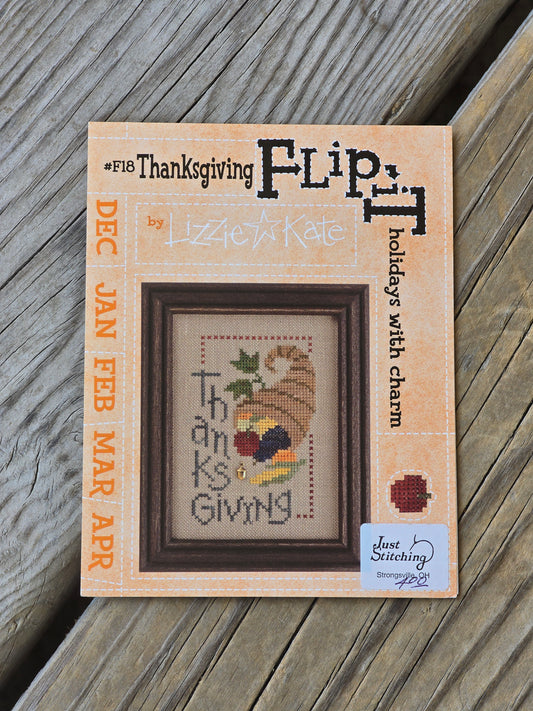 Lizzie Kate - Flip It - Holidays with Charm - #F18 Thanksgiving - Cross Stitch Pattern