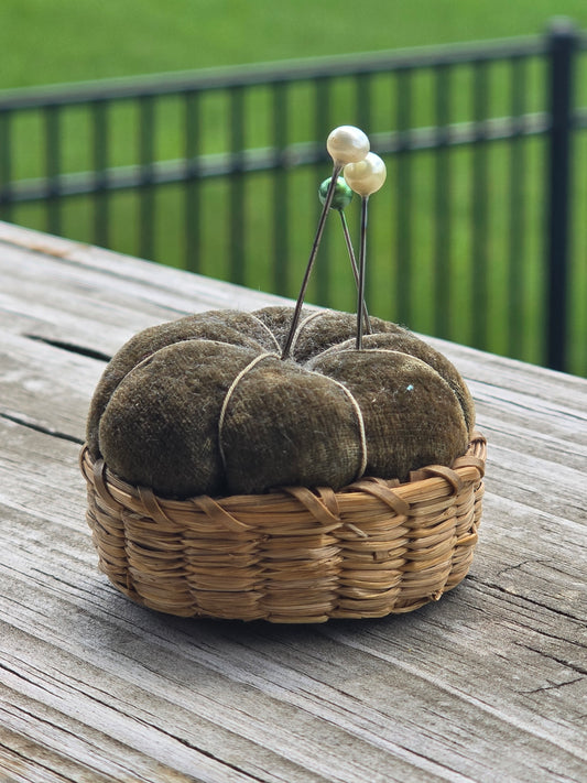 Antique Sweet Grass Pincushion with Pins - Notions