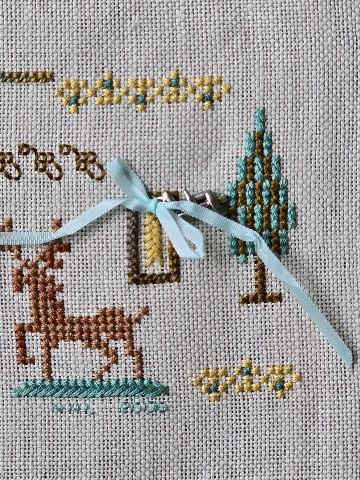 Deer and Tree - Completed Cross Stitch