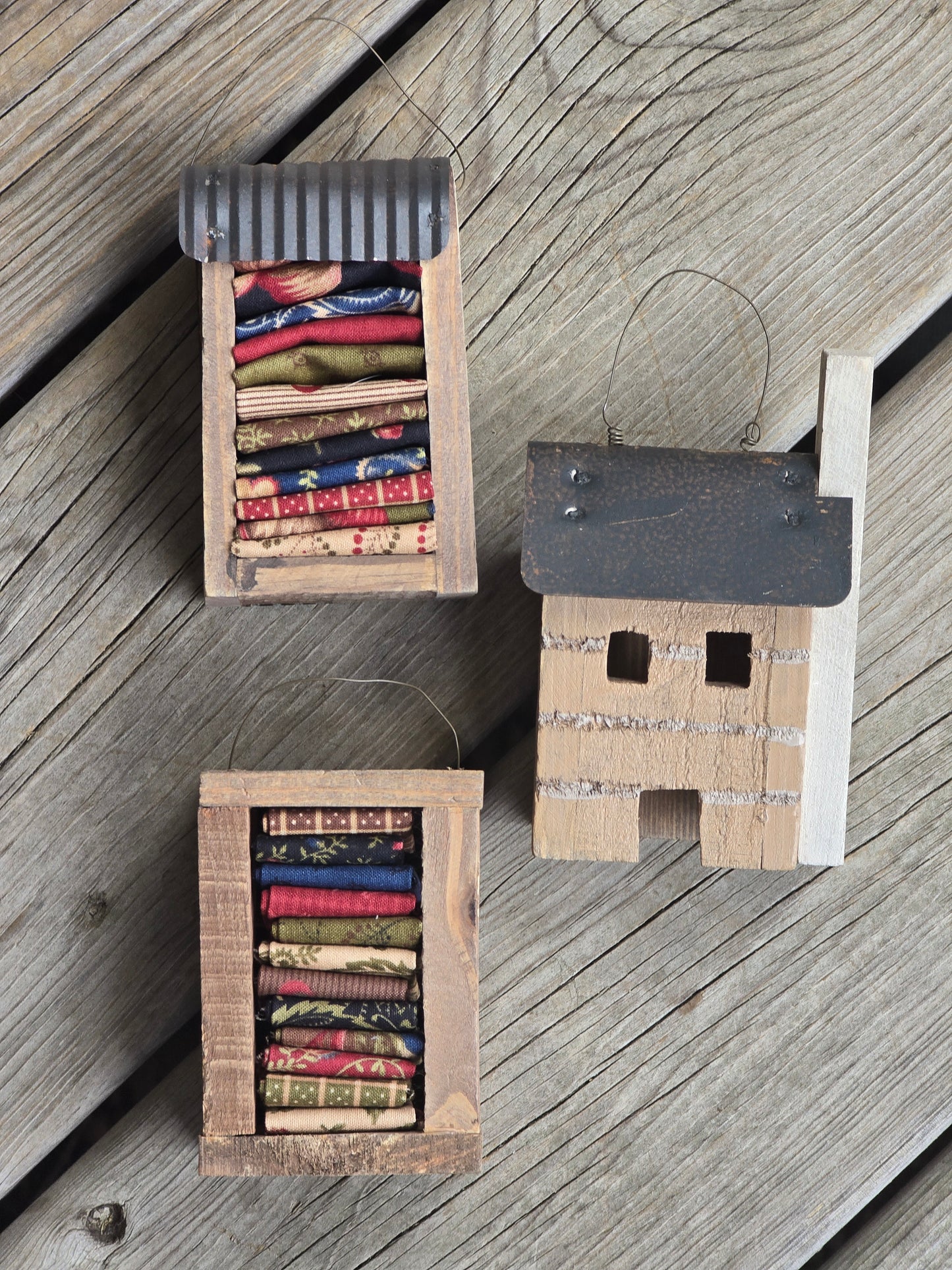 Set of Three Wooden Primitive Style Hanging Ornaments