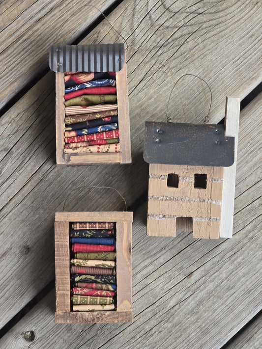 Set of Three Wooden Primitive Style Hanging Ornaments