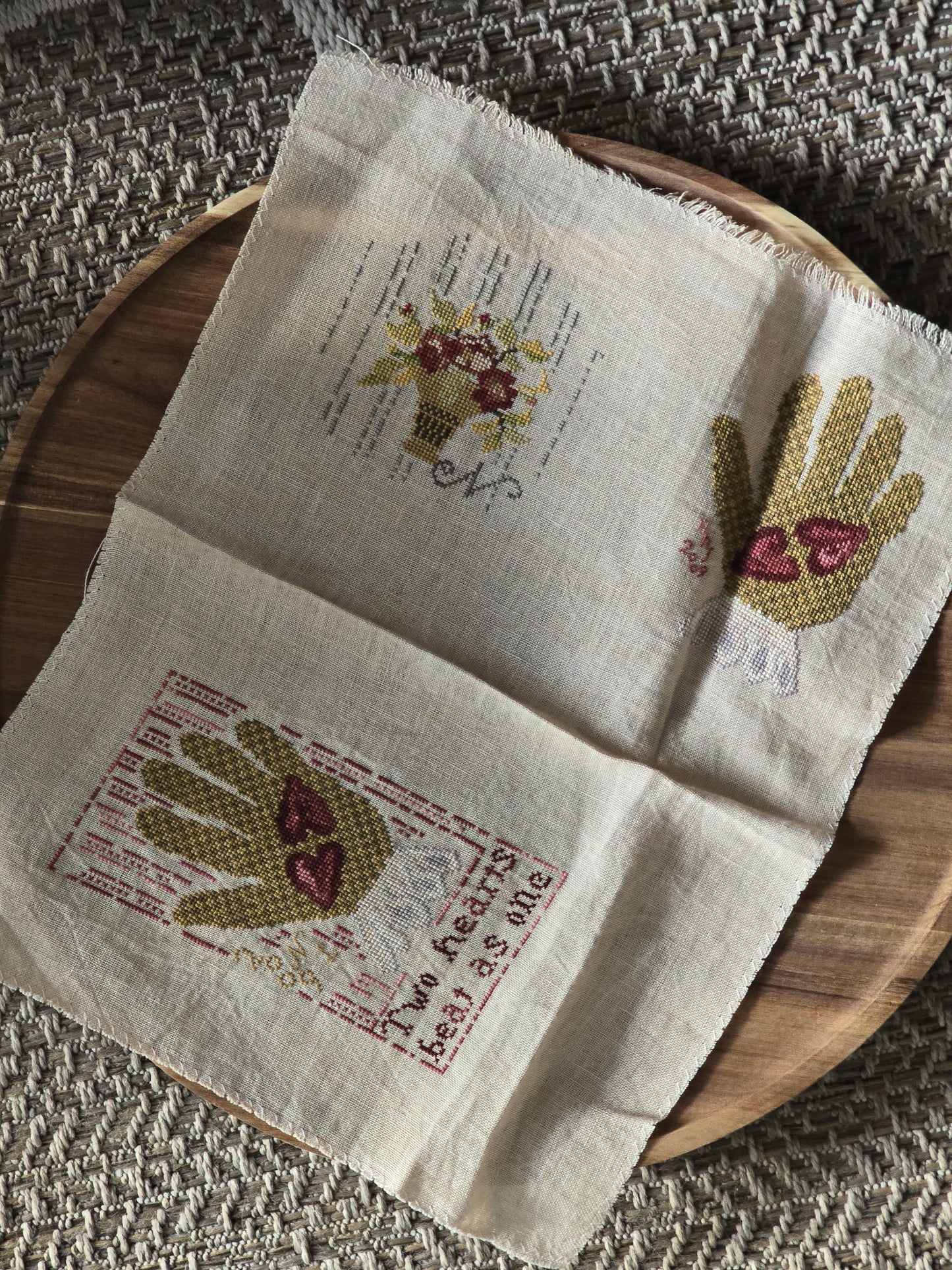 Blackbird Designs - Two Hearts - Completed Cross Stitch