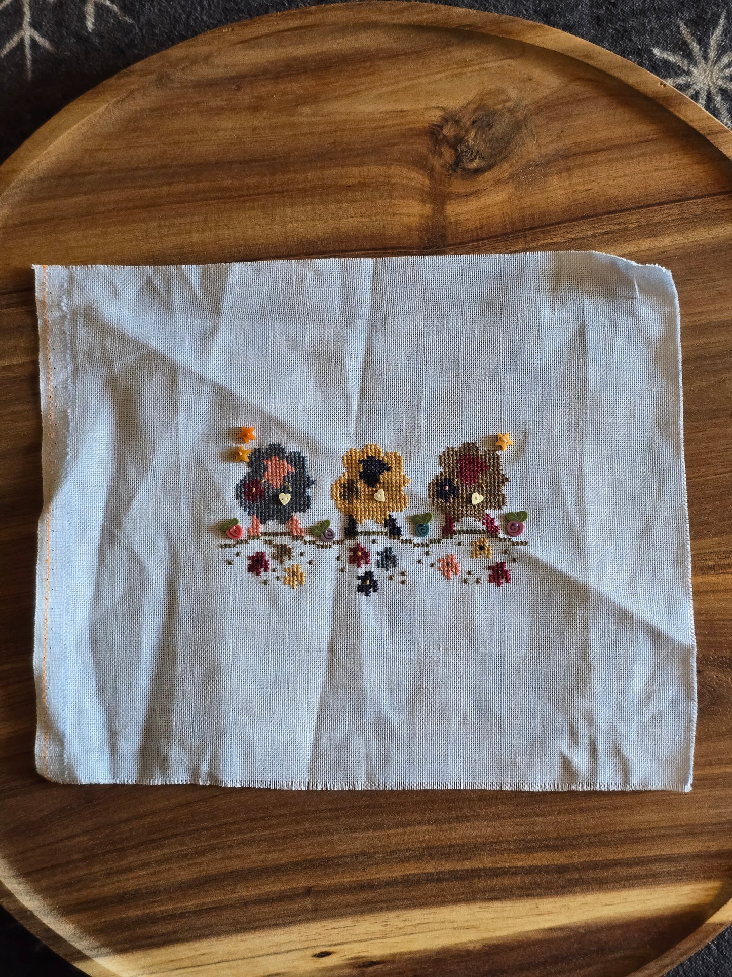 Designer Unknown - Three Sheep - Completed Cross Stitch