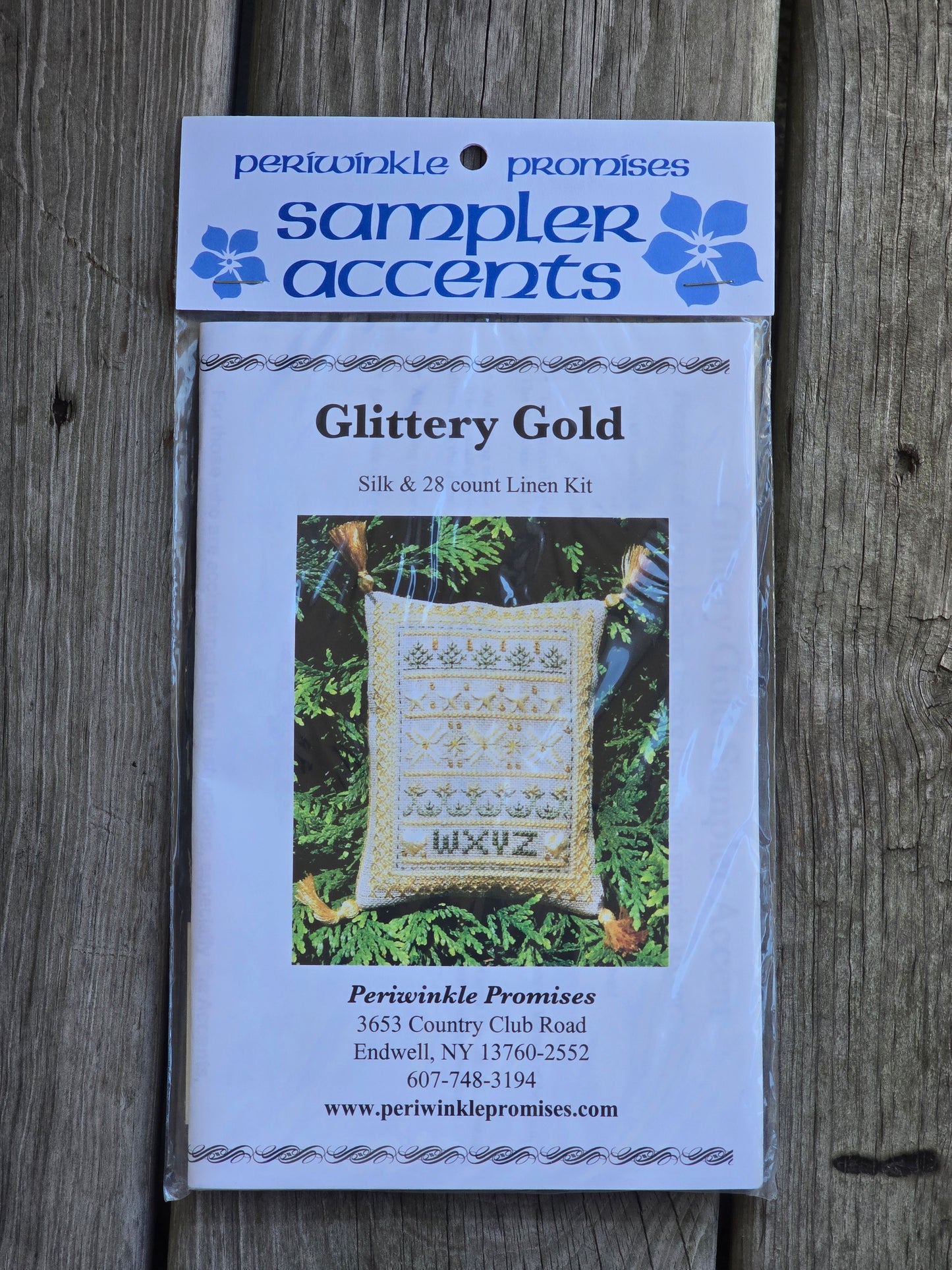 Periwinkle Promises - Glittery Gold - Sampler Accents - Cross Stitch Kit