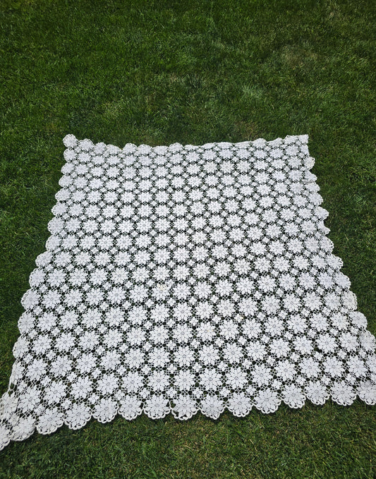 Vintage - Crocheted Tablecloth - 58" Square - Home Decor