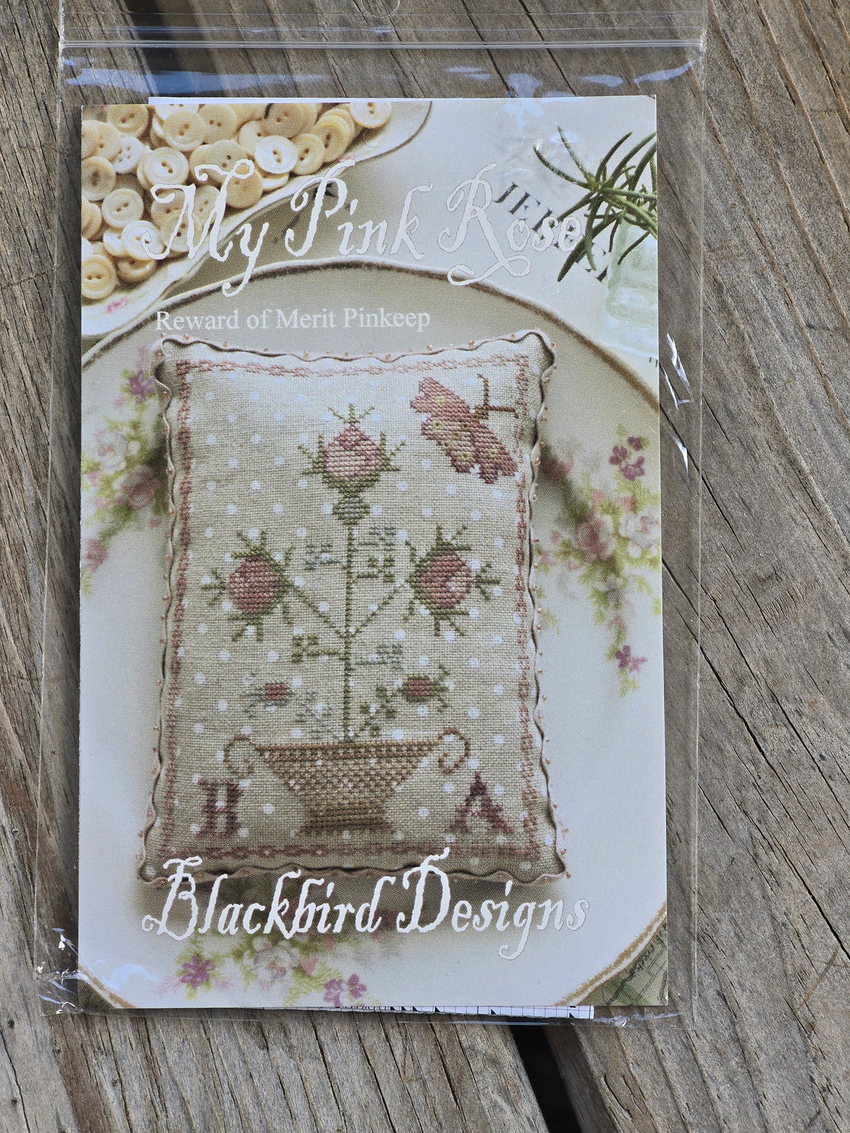 Blackbird Designs - My Pink Rose - Reward of Merit Pinkeep - Cross Stitch Pattern