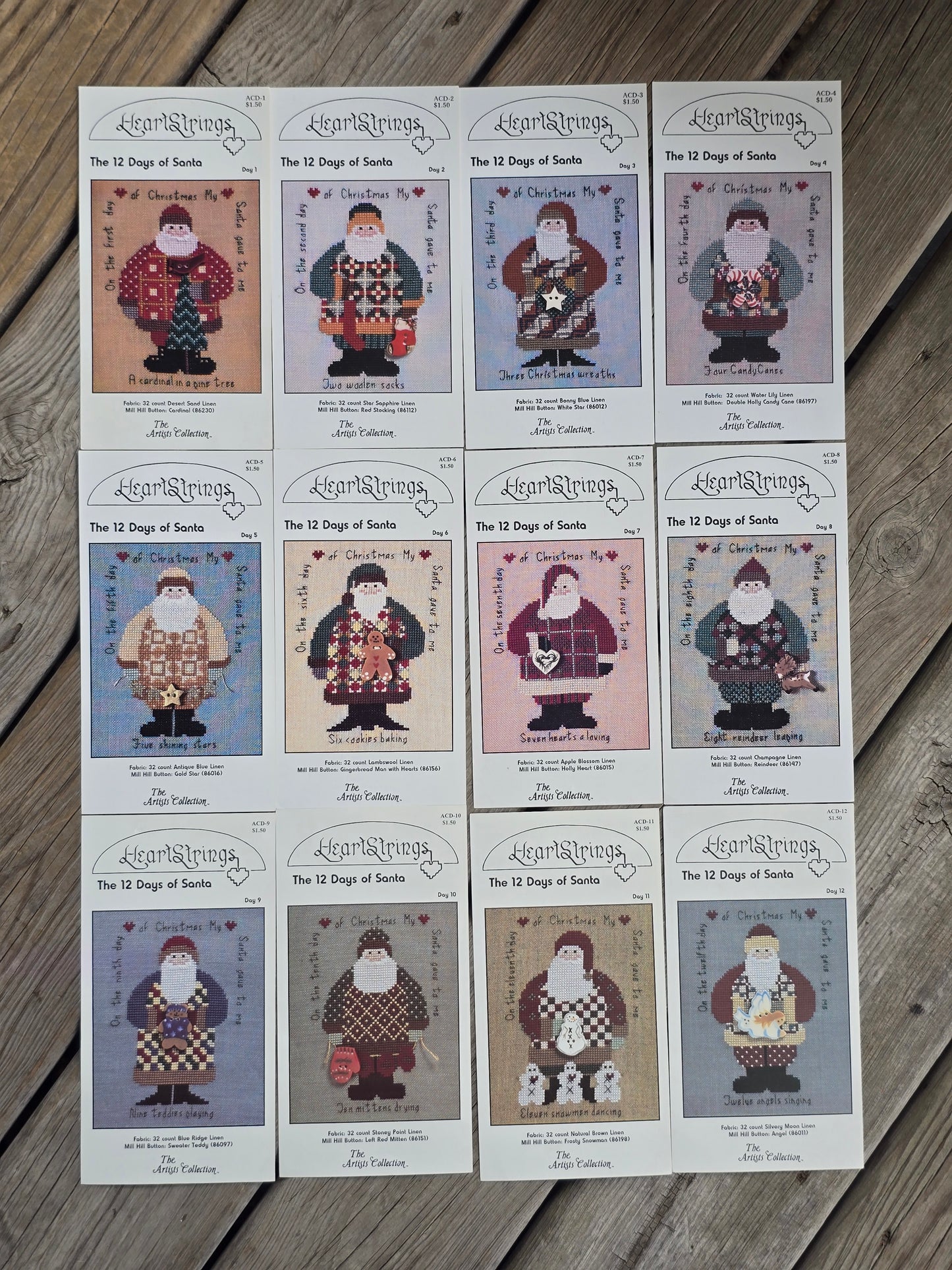 Heartstrings - The Twelve Days of Santa - Set of Twelve - Days 1-12 - Cross Stitch Pattern