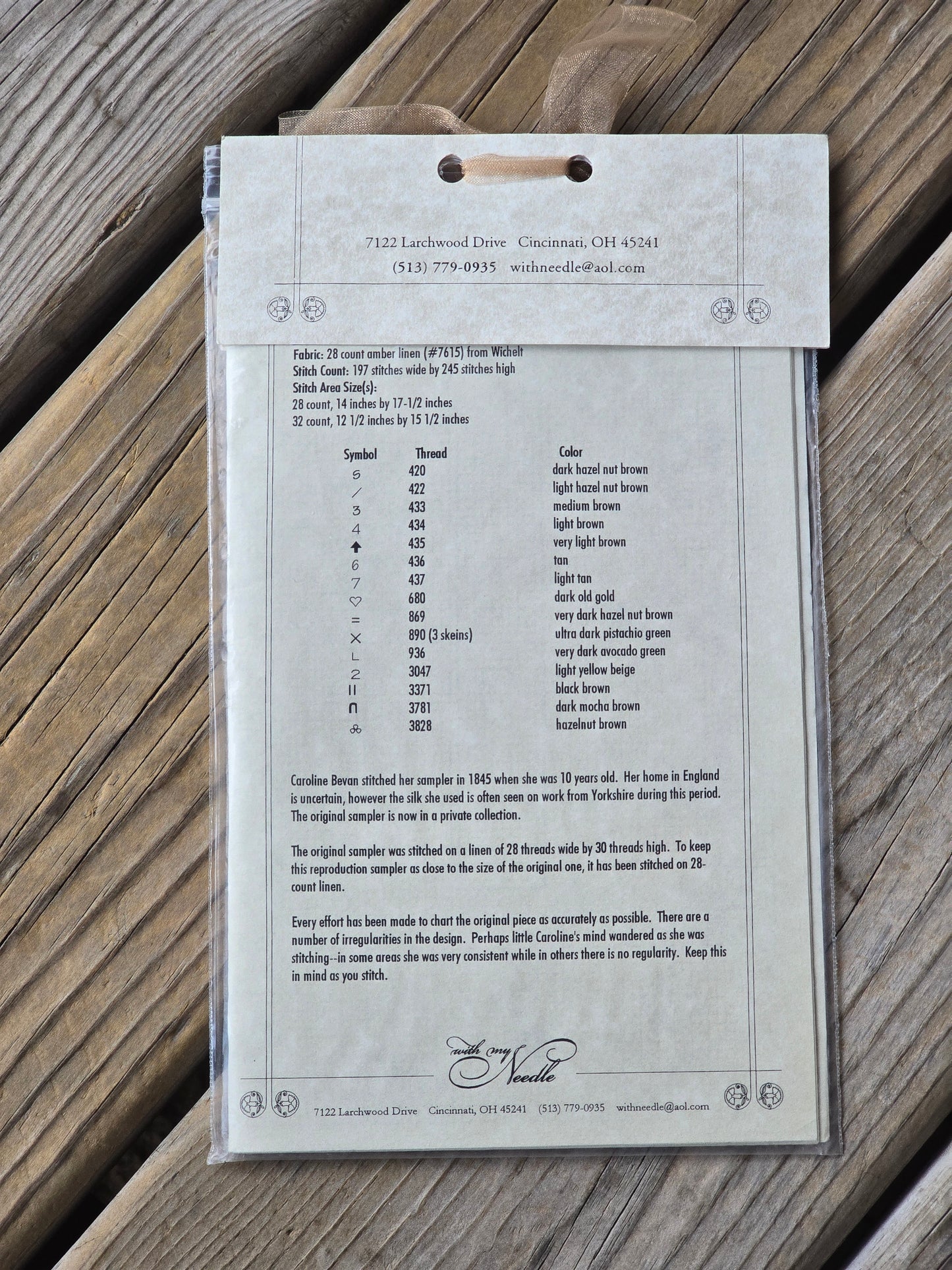With My Needle - Caroline Bevan, 1845 - Cross Stitch Pattern
