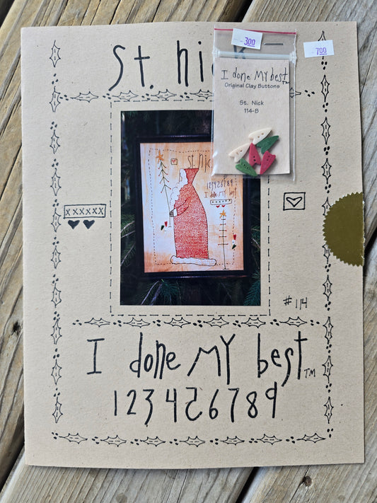 I Done My Best - St. Nick - Embroidery Pattern with Buttons