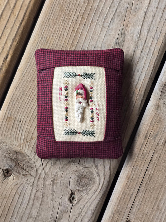 Mini Santa Pillow - Completed Cross Stitch