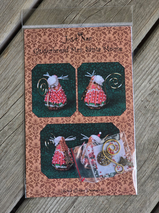 Just Nan - Gingerbread Mrs. Santa Mouse - Limited Edition Ornament - Cross Stitch Pattern