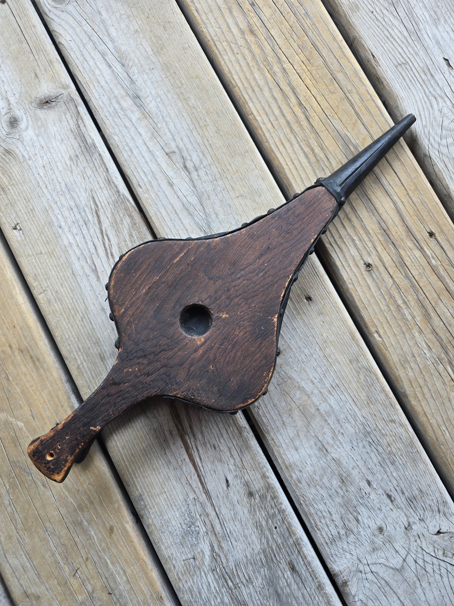Vintage Fireplace Bellows w/Crest and Black Leather