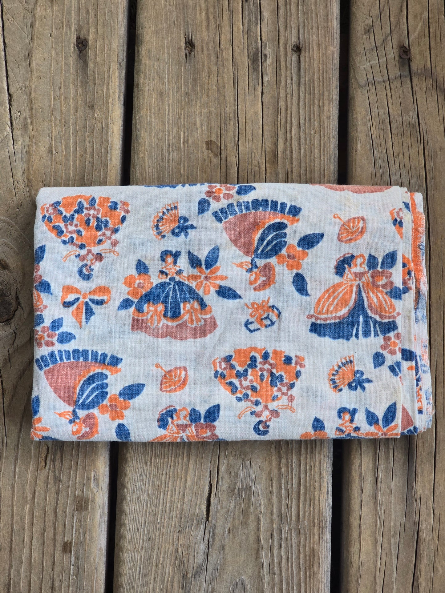 Brown, Blue and Orange Ladies - Linens - Feed Sack