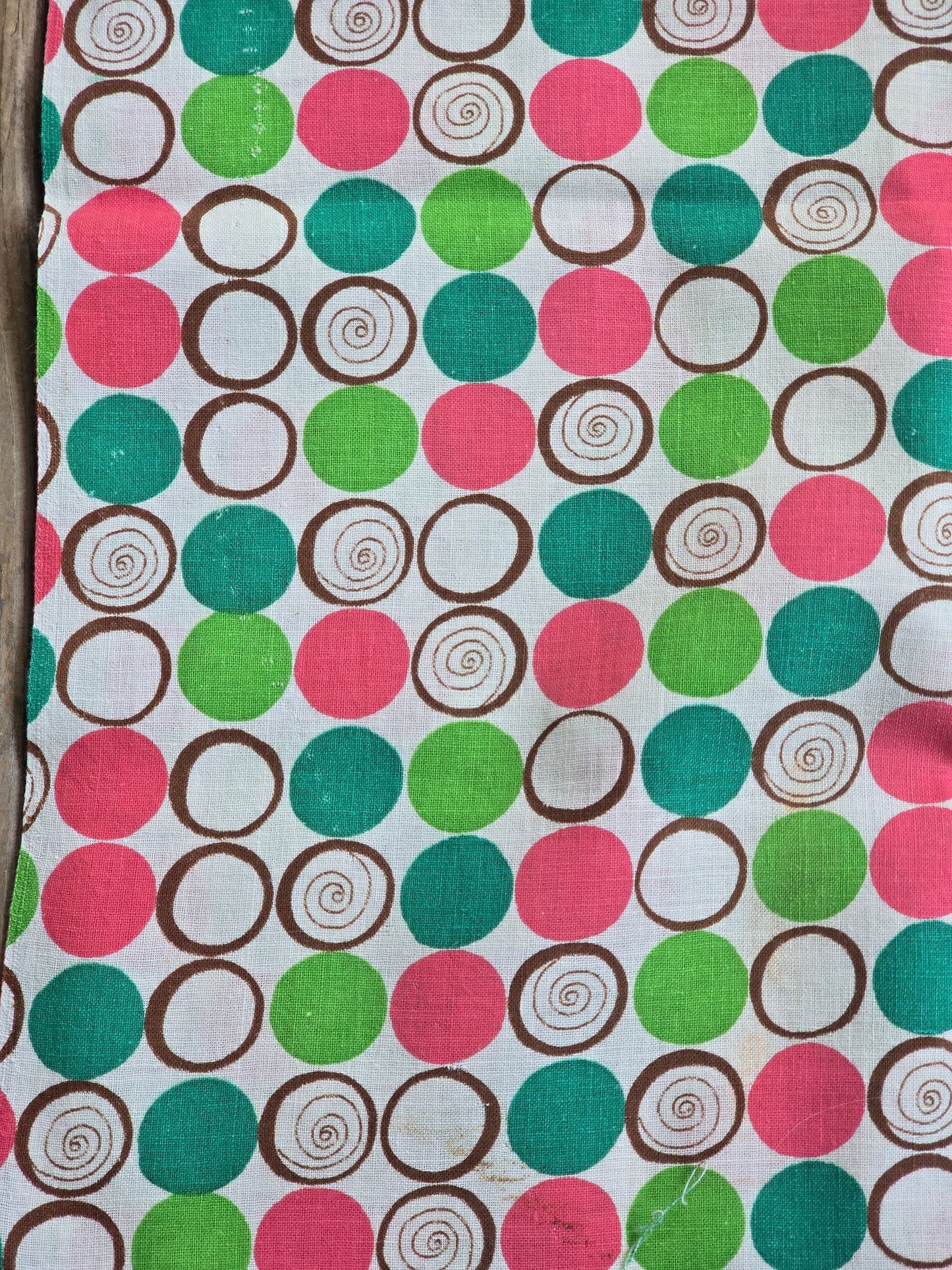 Green, Brown and Pink Circles - Linens - Feed Sack