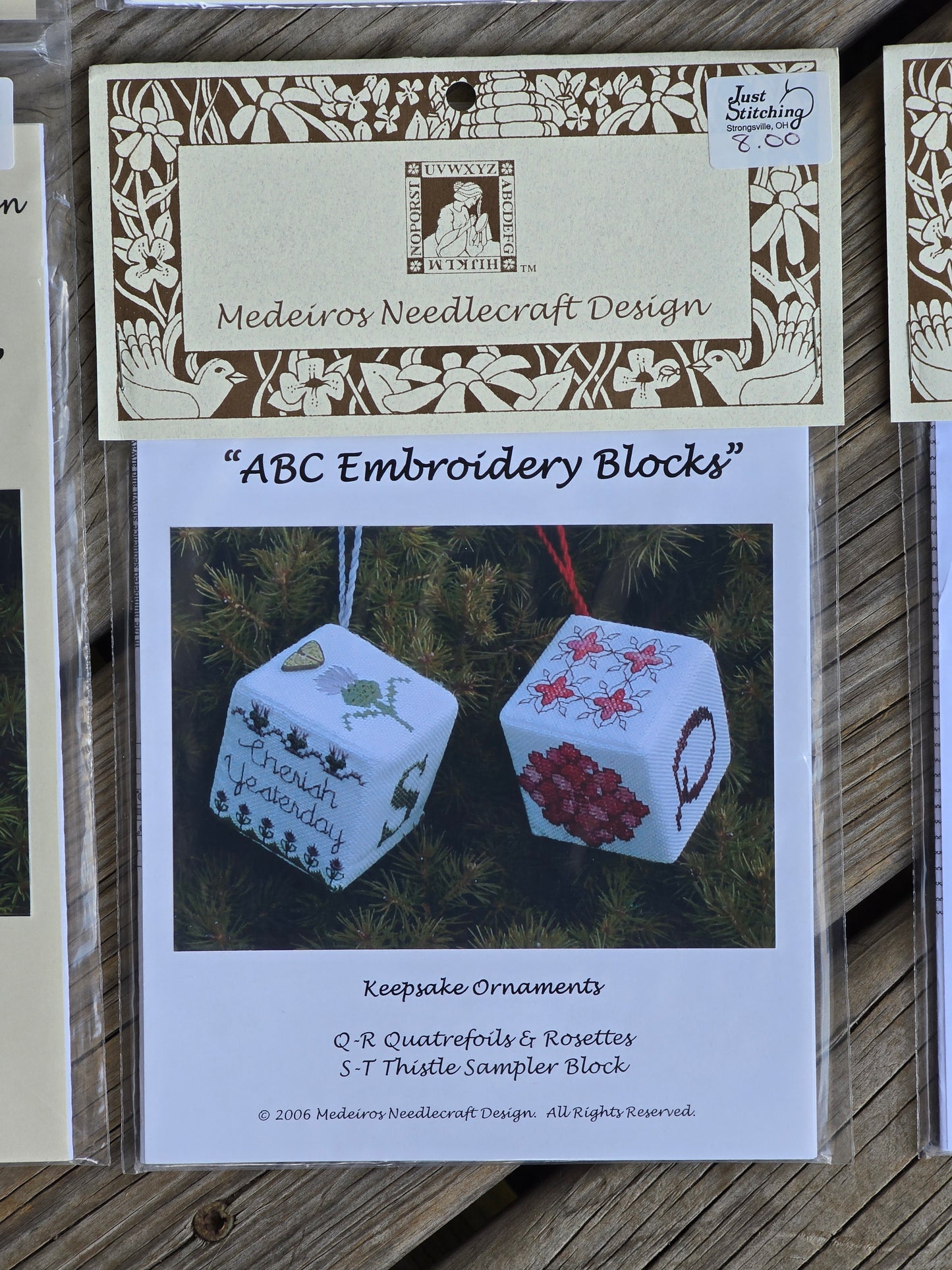 Medeiros Needlecraft Design - A-Z Embroidery Blocks (Set of 6) - Cross Stitch Pattern