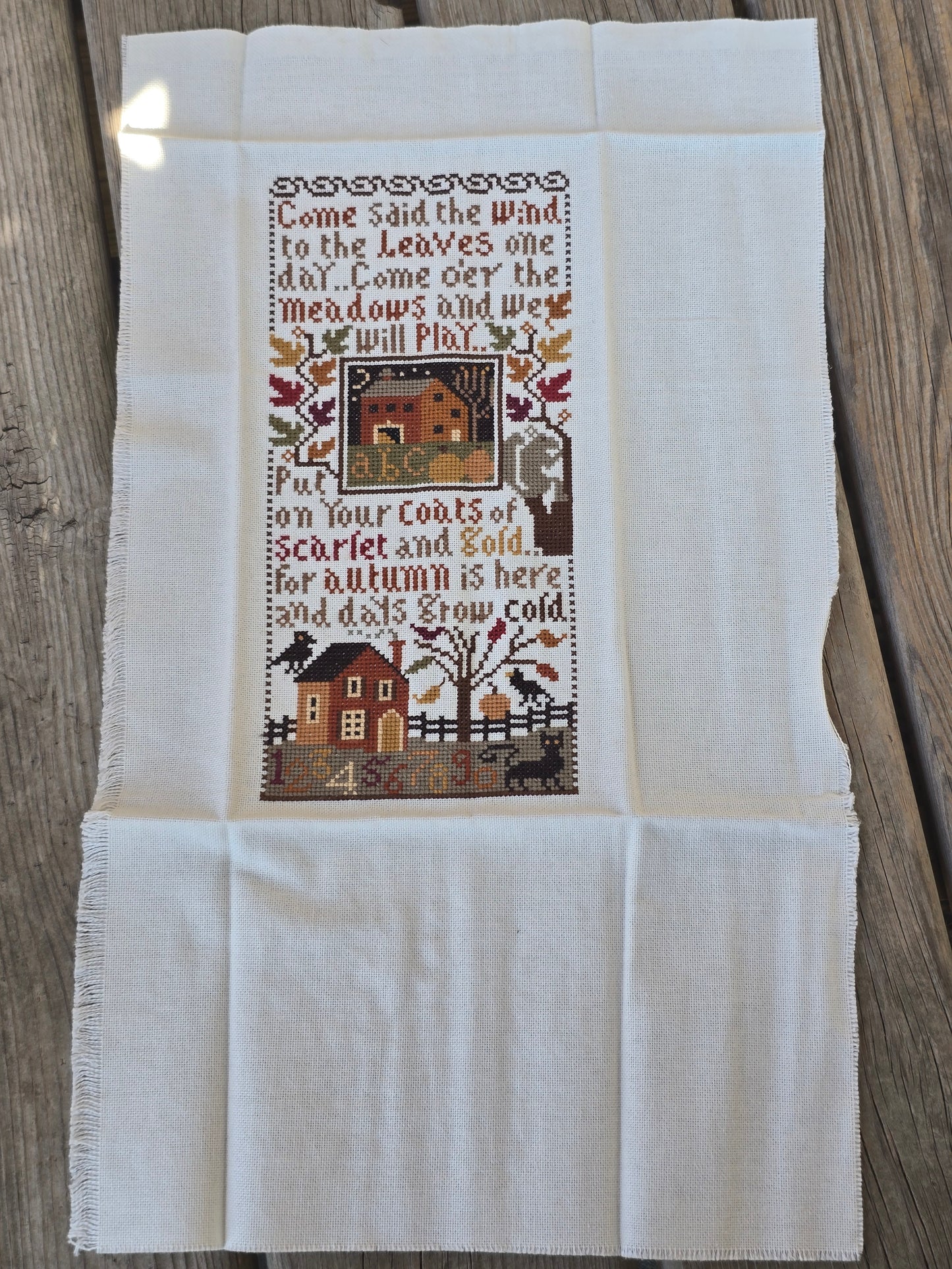 The Prairie Schooler - Autumn Leaves - Completed Cross Stitch