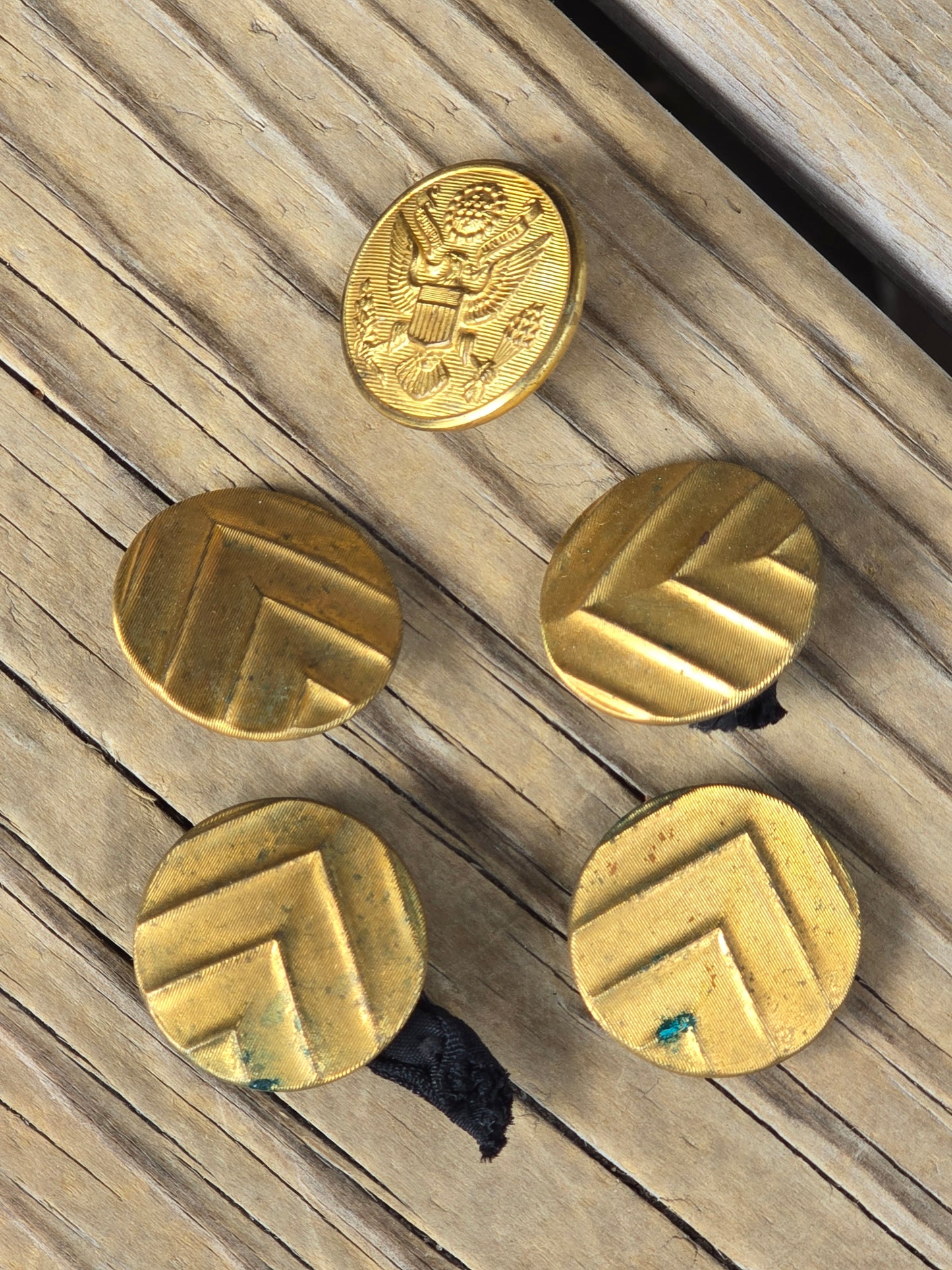 5 Vintage Gold Metal Military Buttons