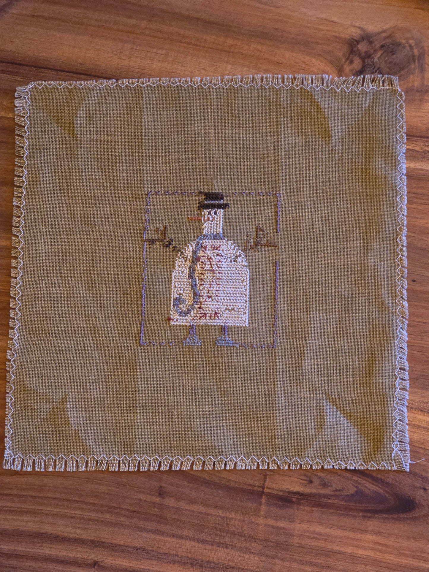 Unknown Designer - Snowman with Wool Felt and Buttons - Completed Cross Stitch