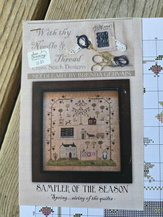 With Thy Needle & Thread - Sampler of the Season - Spring...Airing of the Quilts - Needleart by Brenda Gervais - Cross Stitch Pattern