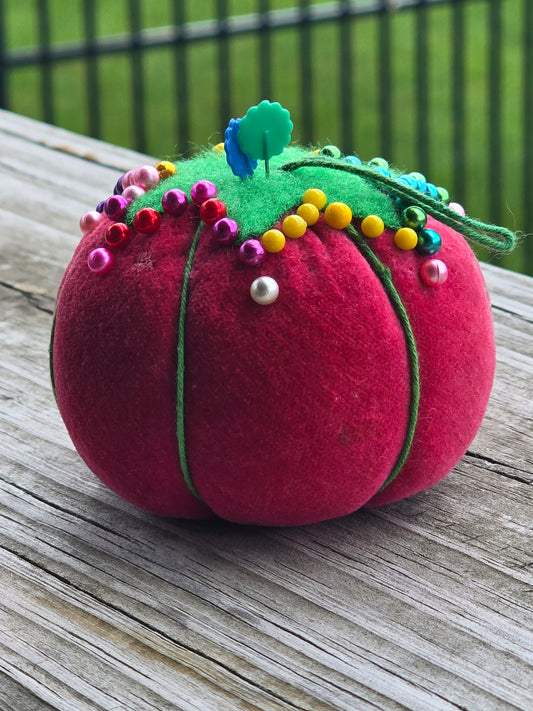Rose Colored Velvet Tomato Pincushion - Notions