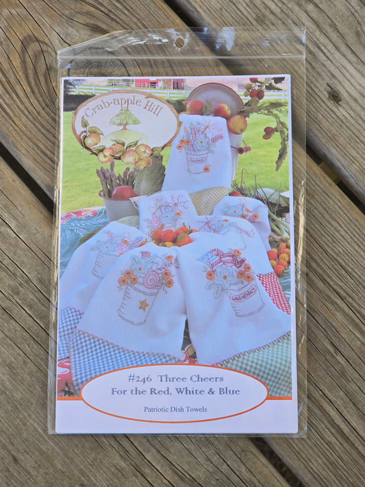 Crab-apple Hill - Three Cheers For the Red, White & Blue - Patriotic Dish Towels - Embroidery Pattern