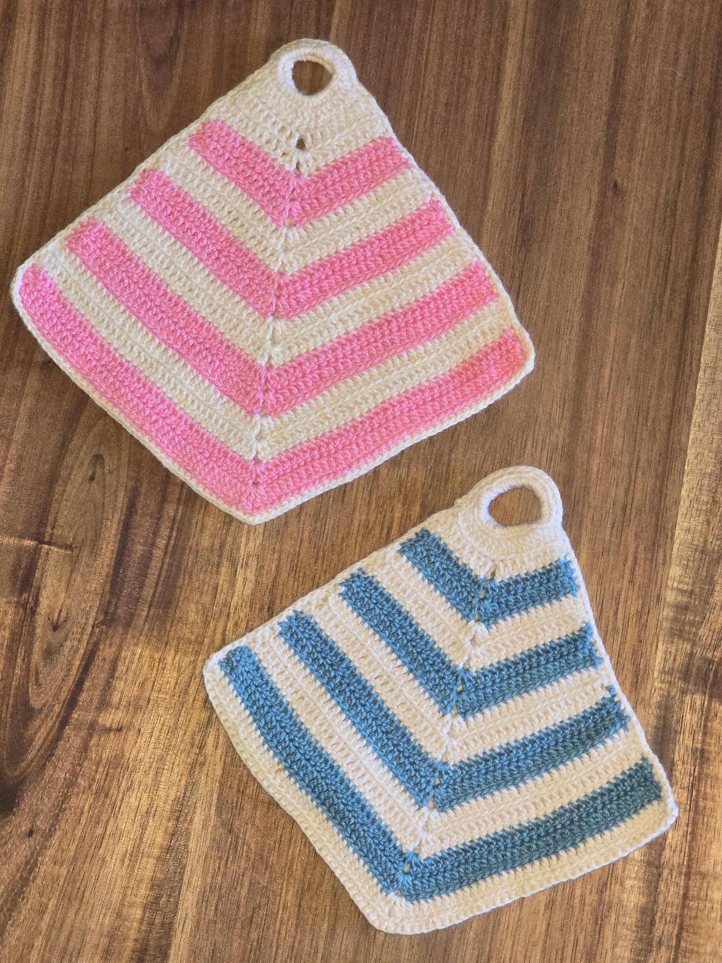 Vintage Pot Holders - Pink and Blue