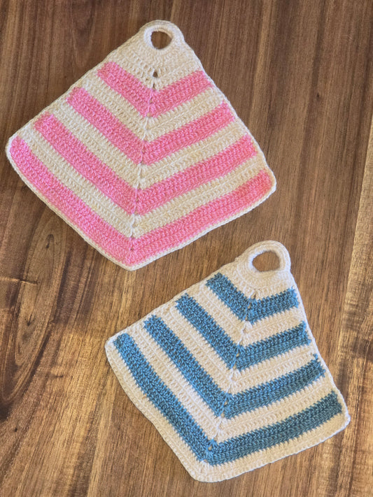 Vintage Pot Holders - Pink and Blue