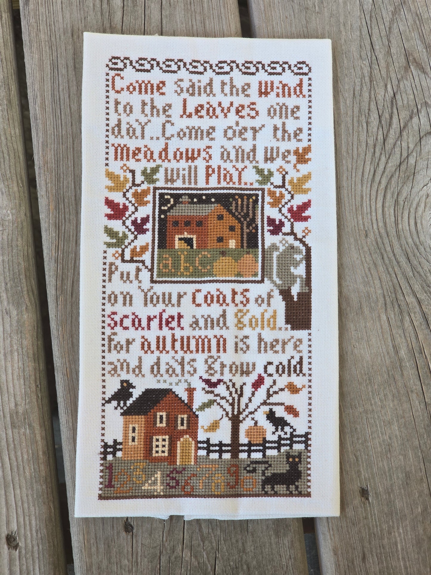 The Prairie Schooler - Autumn Leaves - Completed Cross Stitch